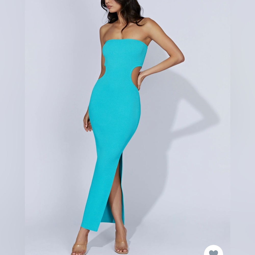 Meshki Jaw Dropping Bandeau Teal Maxi Dress, size M